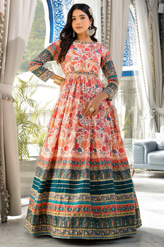 Traditional Multi Color Dola Silk Readymade Anarkali Suit