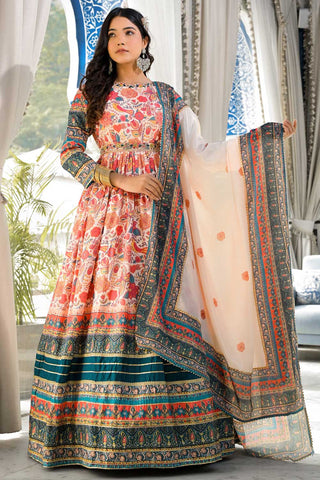 Traditional Multi Color Dola Silk Readymade Anarkali Suit