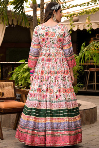 Stylish Printed Multi Color Readymade Anarkali Suit For Festival