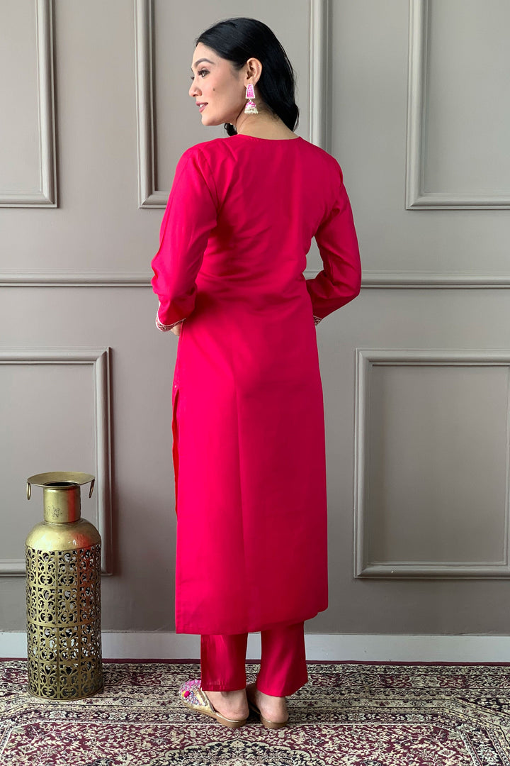 Viscose Fabric Bewitching Readymade Dress In Rani Color