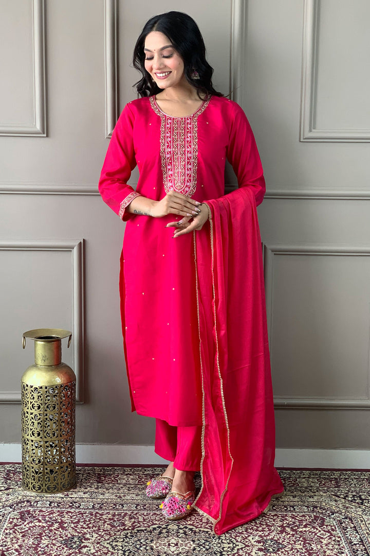 Viscose Fabric Bewitching Readymade Dress In Rani Color