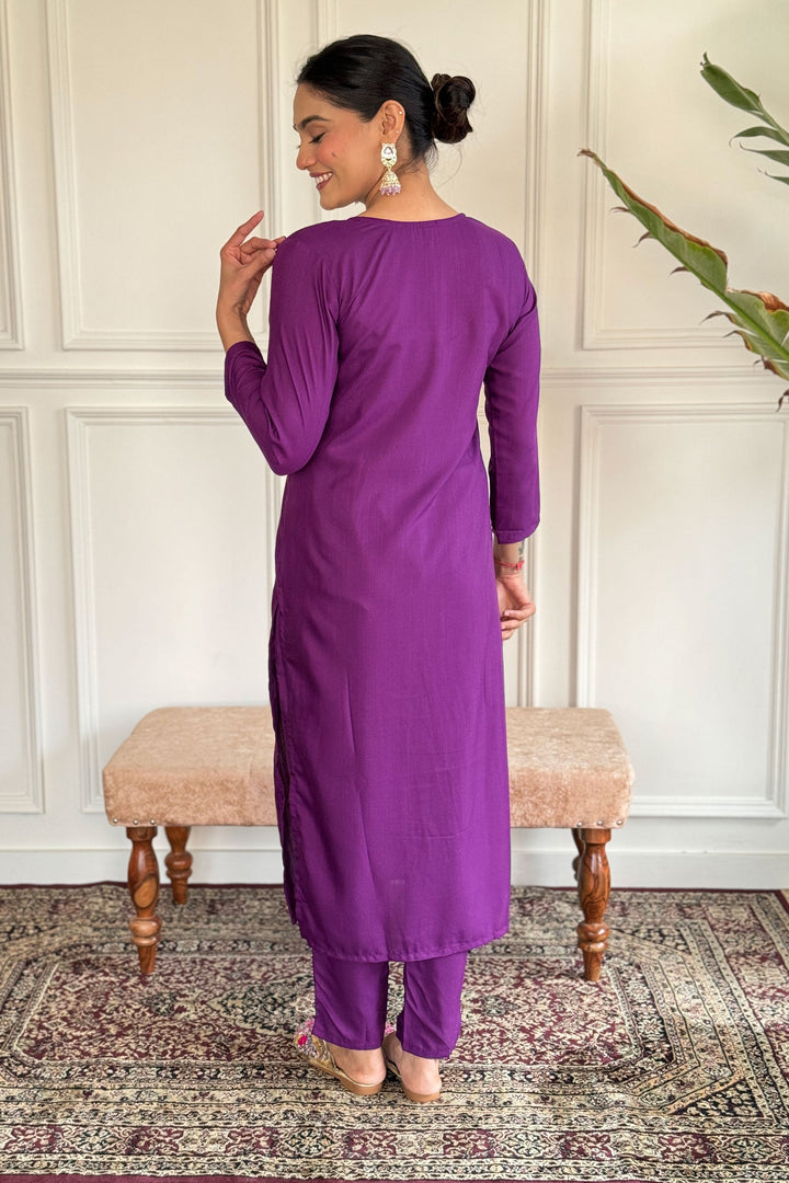 Purple Color Rayon Fabric Coveted Readymade Dress