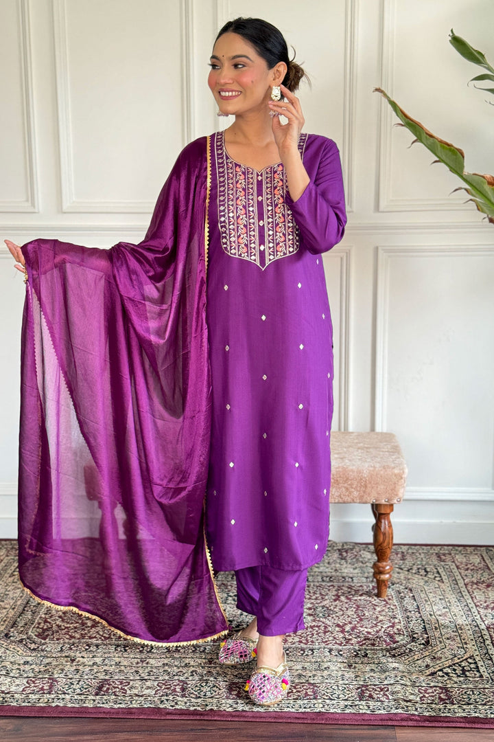 Purple Color Rayon Fabric Coveted Readymade Dress