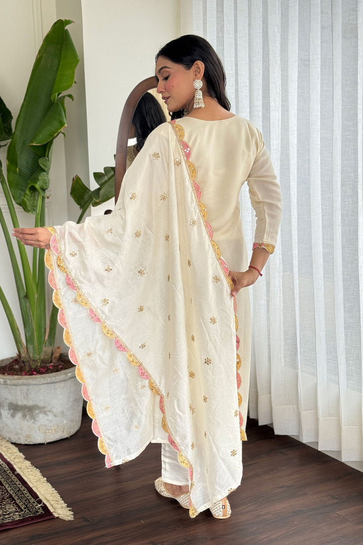 Cream Color Viscose Fabric Stunning Readymade Dress