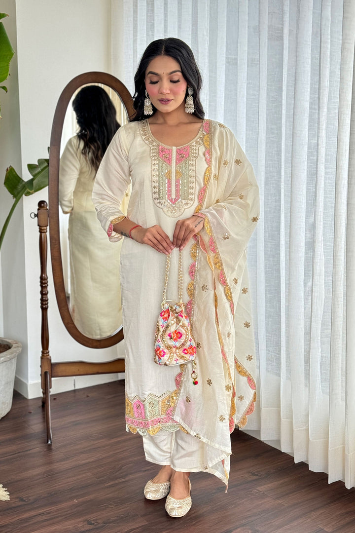 Cream Color Viscose Fabric Stunning Readymade Dress