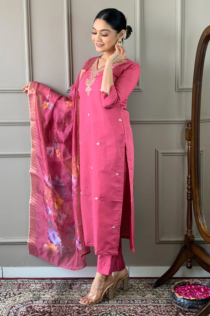 Beguiling Pink Color Viscose Fabric Readymade Dress