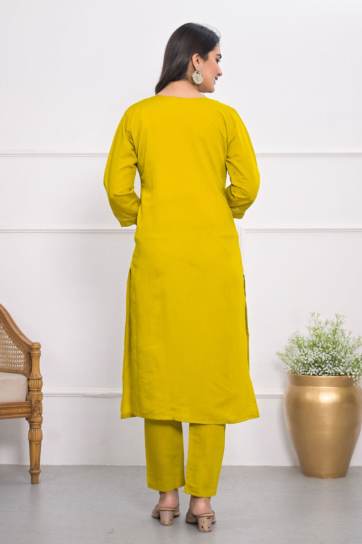 Lovely Viscose Silk Fabric Readymade Salwar Suit In Yellow Color