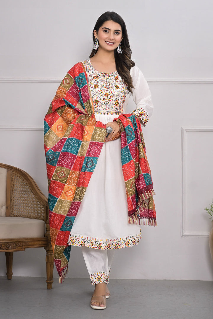 Beautiful White Color Viscose Silk Fabric Readymade Salwar Suit