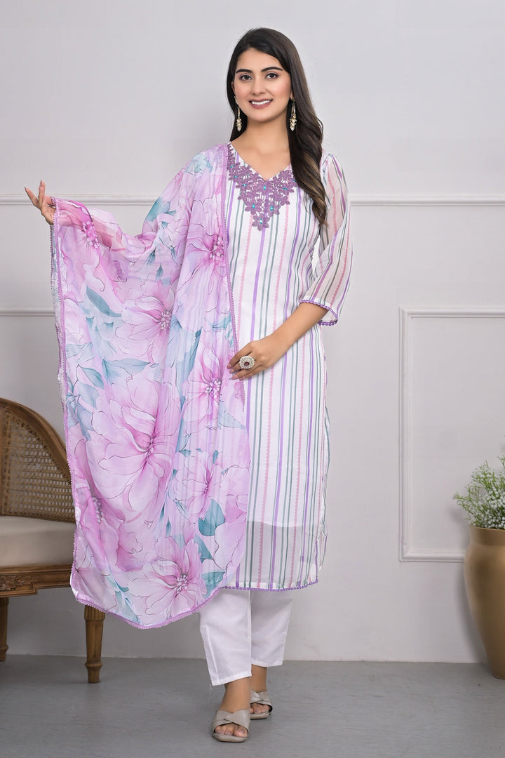 Attractive White Color Viscose Silk Fabric Readymade Salwar Suit
