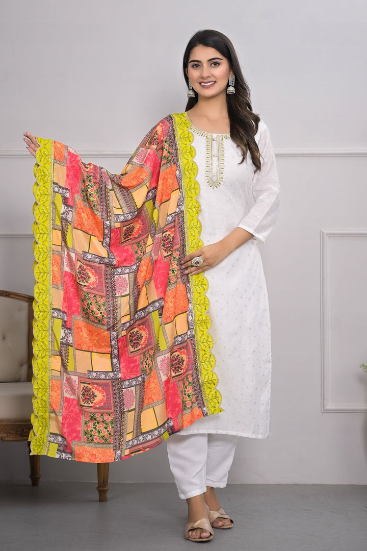 Excellent Viscose Silk Fabric White Color Readymade Salwar Suit