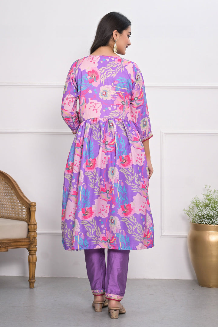 Incredible Muslin Silk Fabric Lavender Color Readymade Salwar Suit