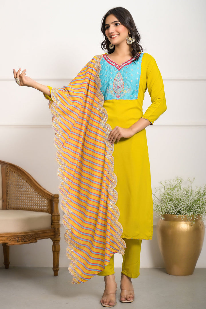 Yellow Color Viscose Fabric Coveted Readymade Salwar Suit