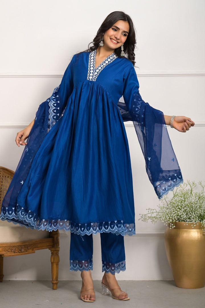 Blue Color Art Silk Fabric Trendy Readymade Salwar Suit