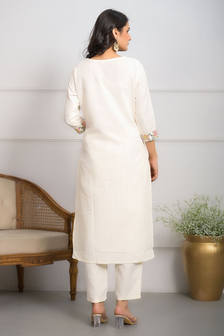 Excellent Viscose Fabric White Color Readymade Salwar Suit