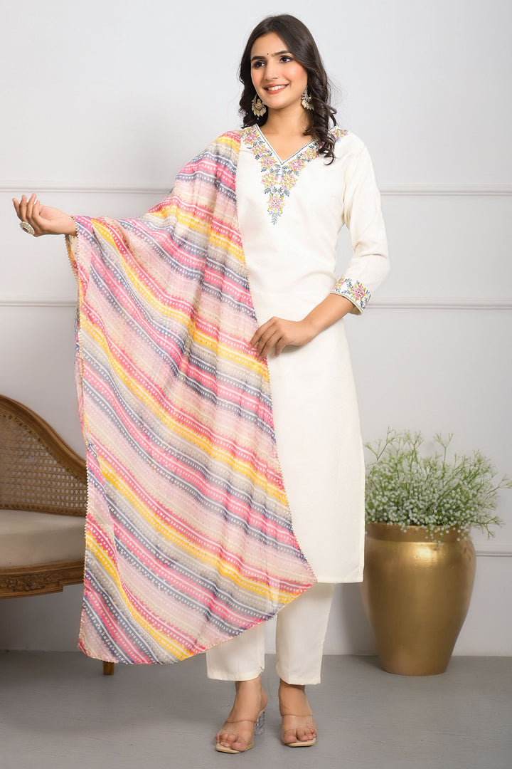 Excellent Viscose Fabric White Color Readymade Salwar Suit