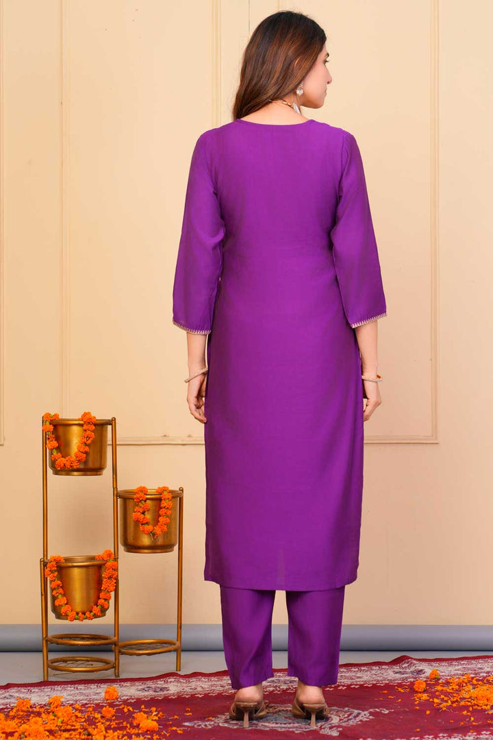 Purple Color Viscose Fabric Coveted Readymade Embroidered Salwar Suit