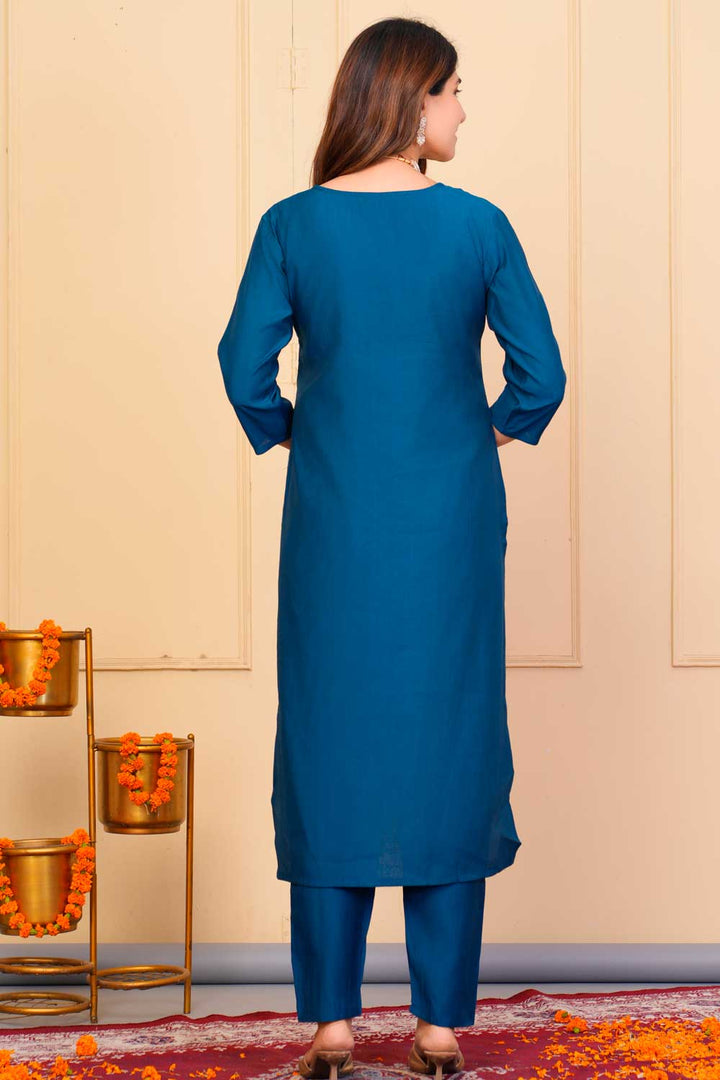 Viscose Fabric Teal Color Excellent Readymade Embroidered Salwar Suit
