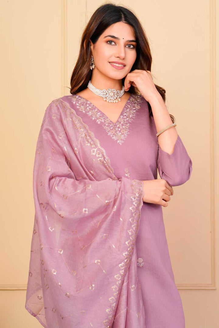 Lavender Color Viscose Fabric Princely Readymade Embroidered Salwar Suit