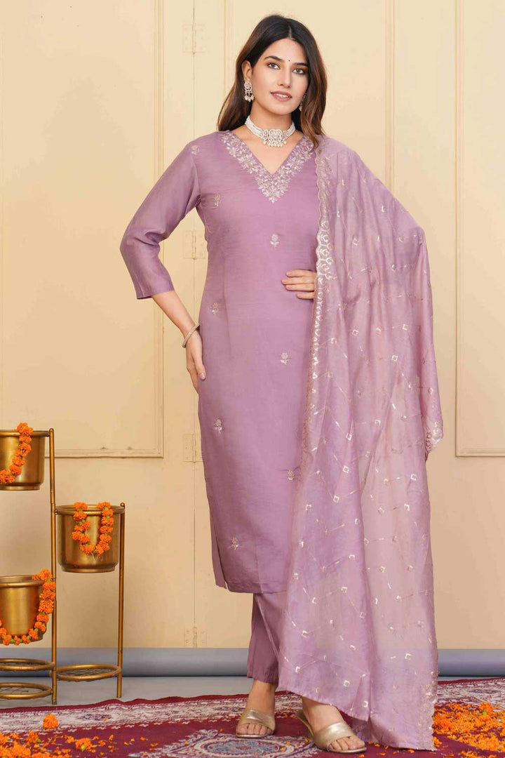 Lavender Color Viscose Fabric Princely Readymade Embroidered Salwar Suit