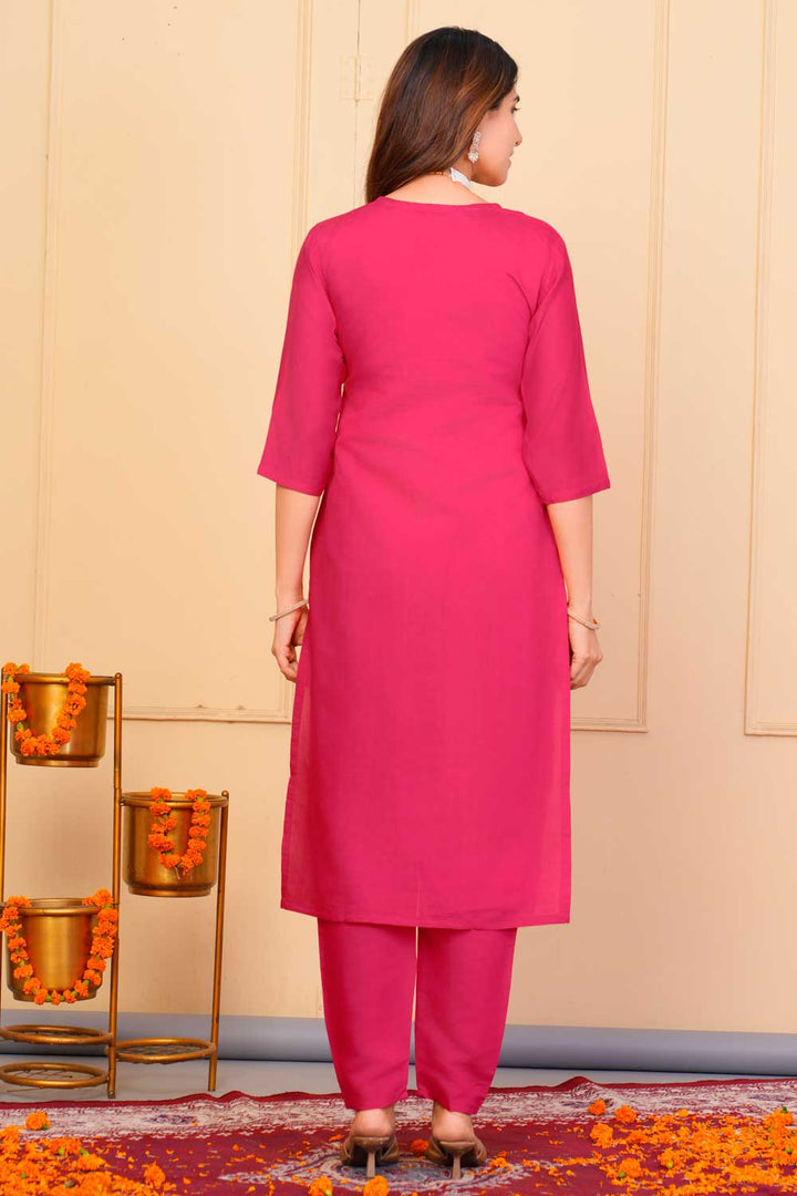 Red Color Viscose Fabric Engaging Readymade Embroidered Salwar Suit