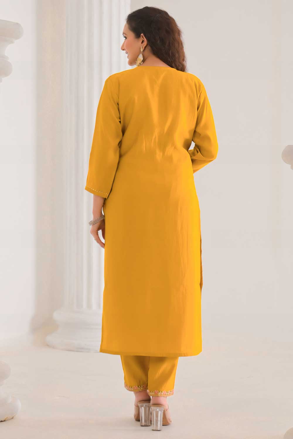Tempting Viscose Fabric Yellow Color Readymade Salwar Suit