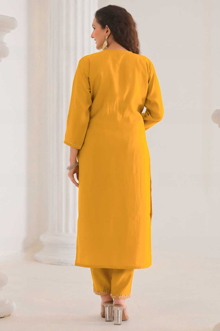 Tempting Viscose Fabric Yellow Color Readymade Salwar Suit