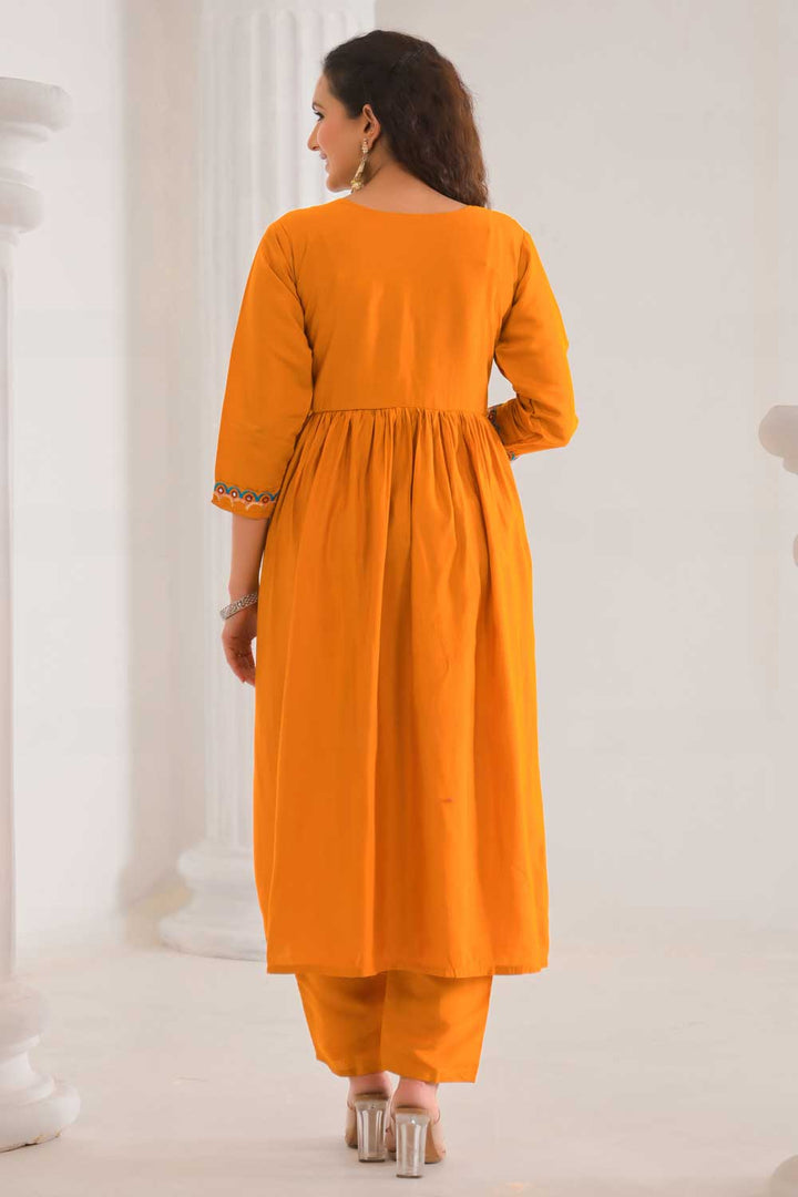 Trendy Viscose Fabric Orange Color Readymade Salwar Suit