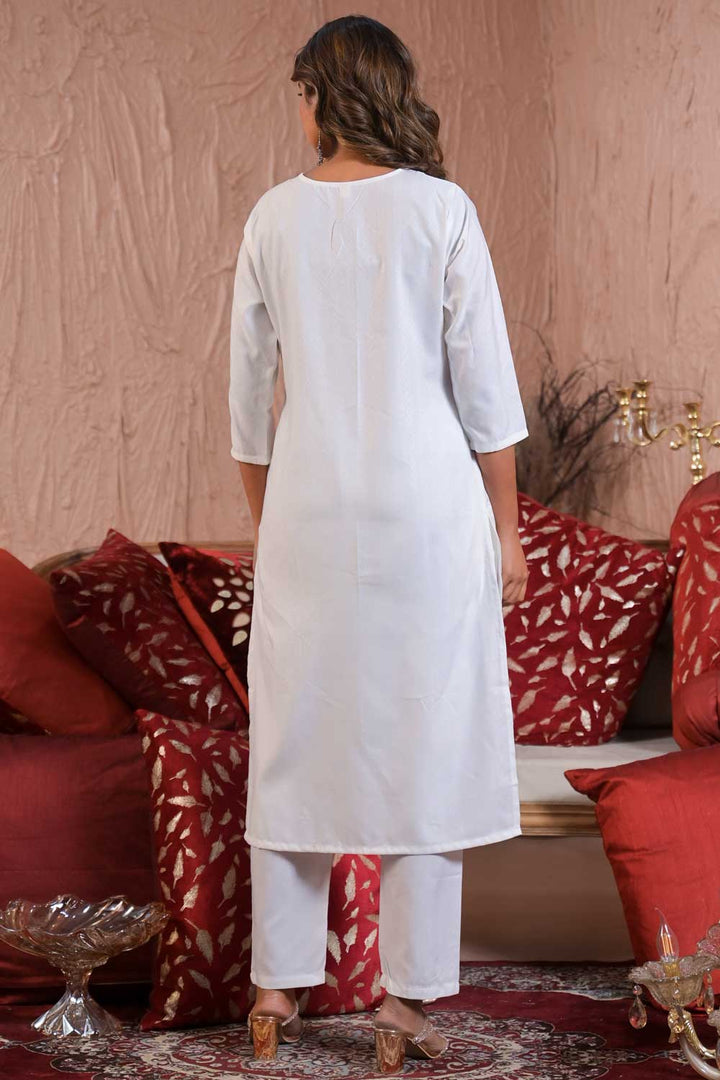 White Color Viscose Fabric Chic Readymade Salwar Suit