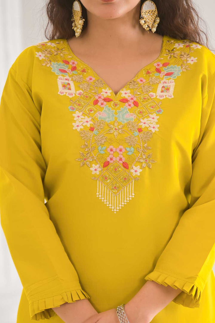 Soothing Yellow Color Viscose Fabric Readymade Salwar Suit