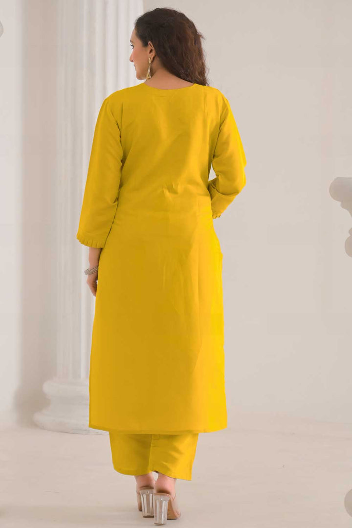 Soothing Yellow Color Viscose Fabric Readymade Salwar Suit