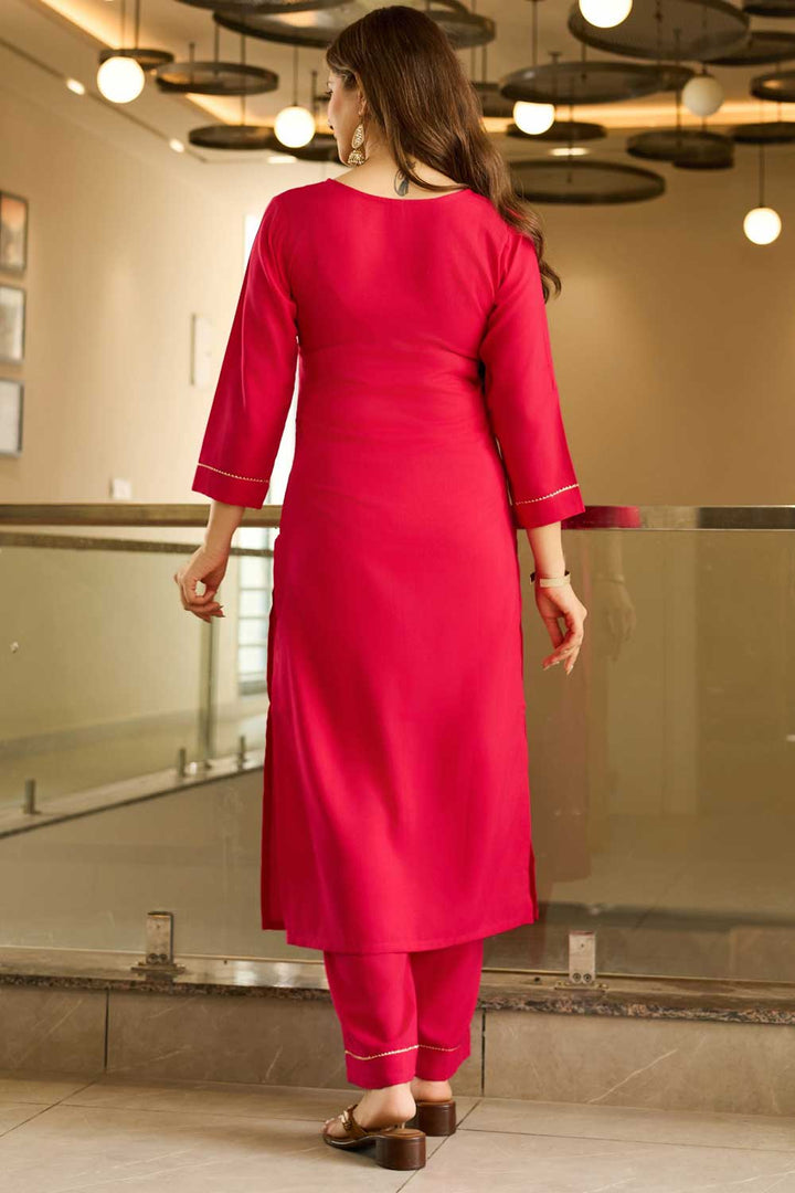 Tempting Viscose Fabric Rani Color Readymade Salwar Suit | Buy Online India