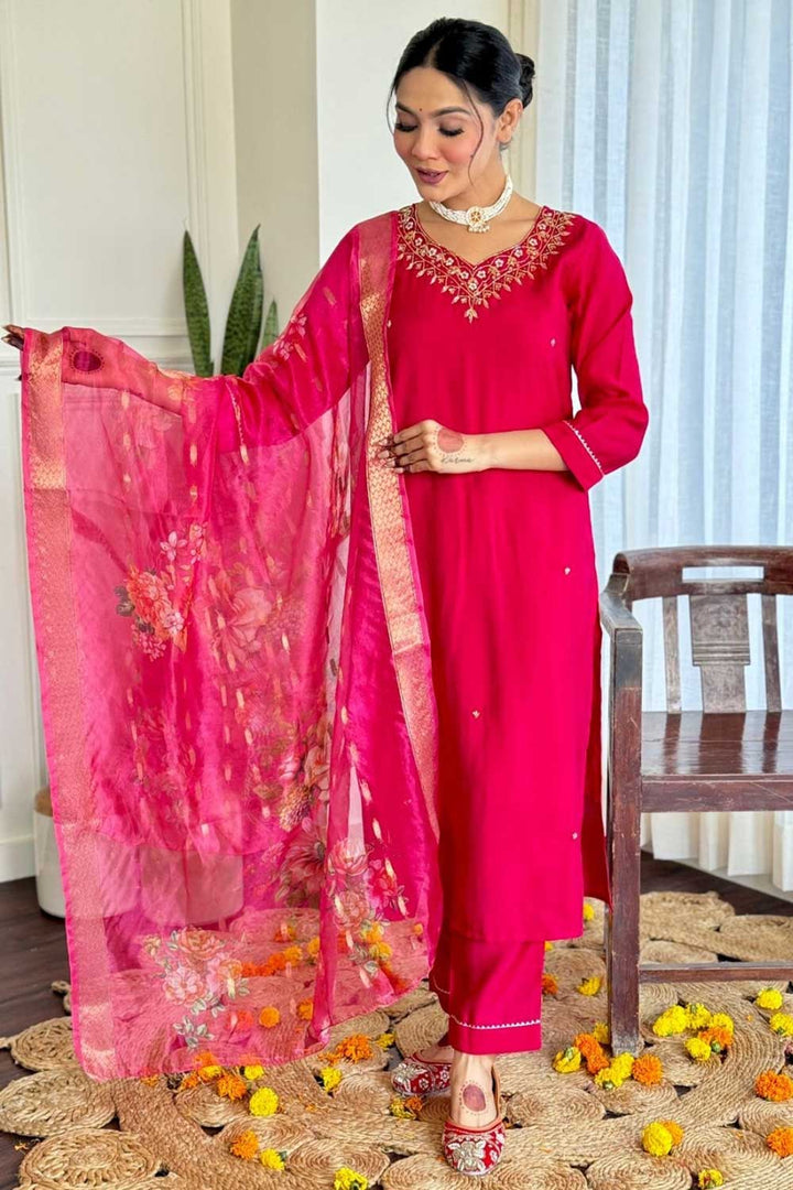 Tempting Viscose Fabric Rani Color Readymade Salwar Suit | Buy Online India