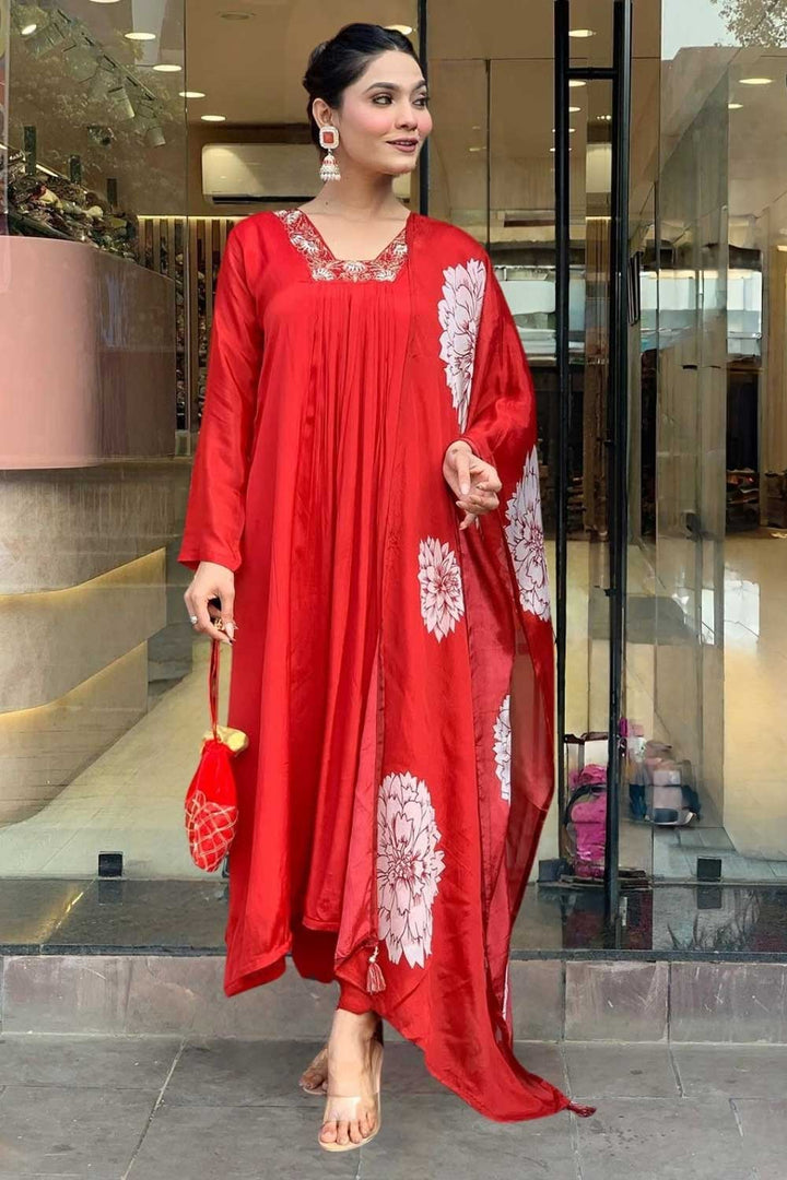 Engaging Red Color Rayon Fabric Readymade Salwar Suit | Buy Online India