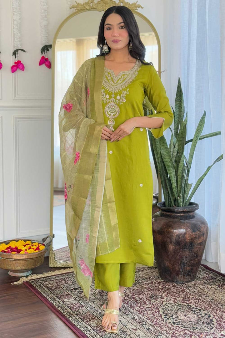 Trendy Viscose Fabric Green Color Readymade Salwar Suit