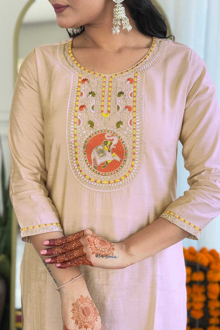 Soothing Beige Color Viscose Fabric Readymade Salwar Suit