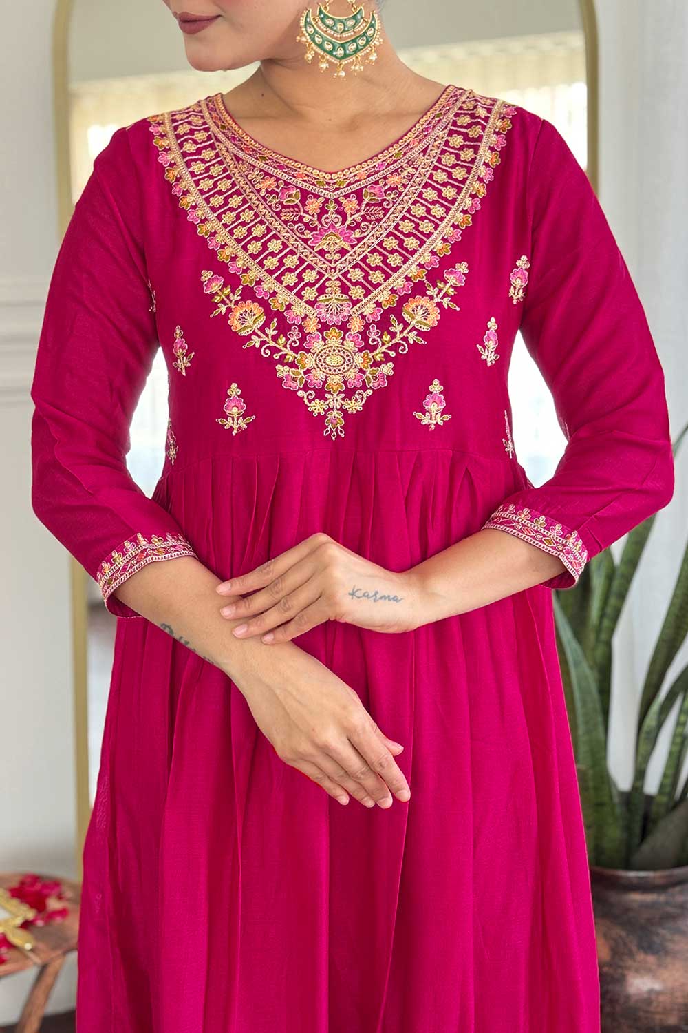 Vichitra Silk Fabric Magenta Color Gorgeous Readymade Salwar Suit