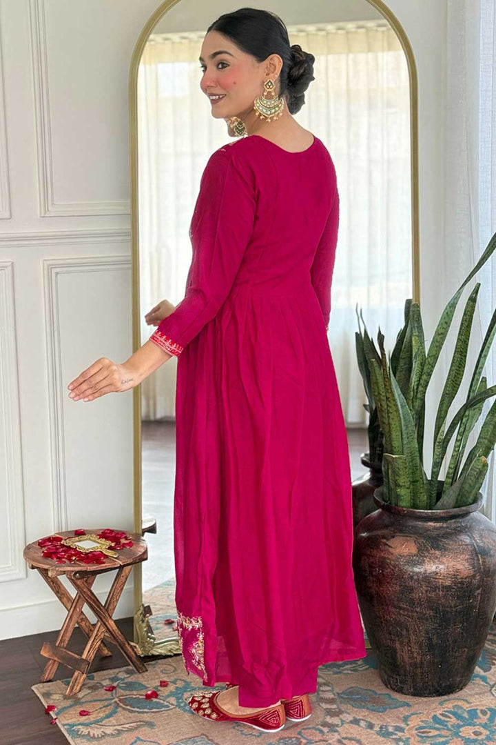 Vichitra Silk Fabric Magenta Color Gorgeous Readymade Salwar Suit