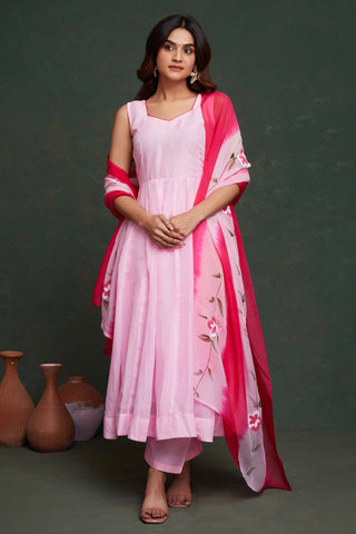 Viscose Organza Pink Color Readymade Anarkali Suit