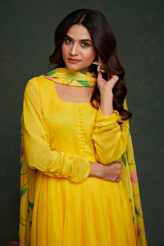 Yellow Color Readymade Anarkali Salwar Kameez