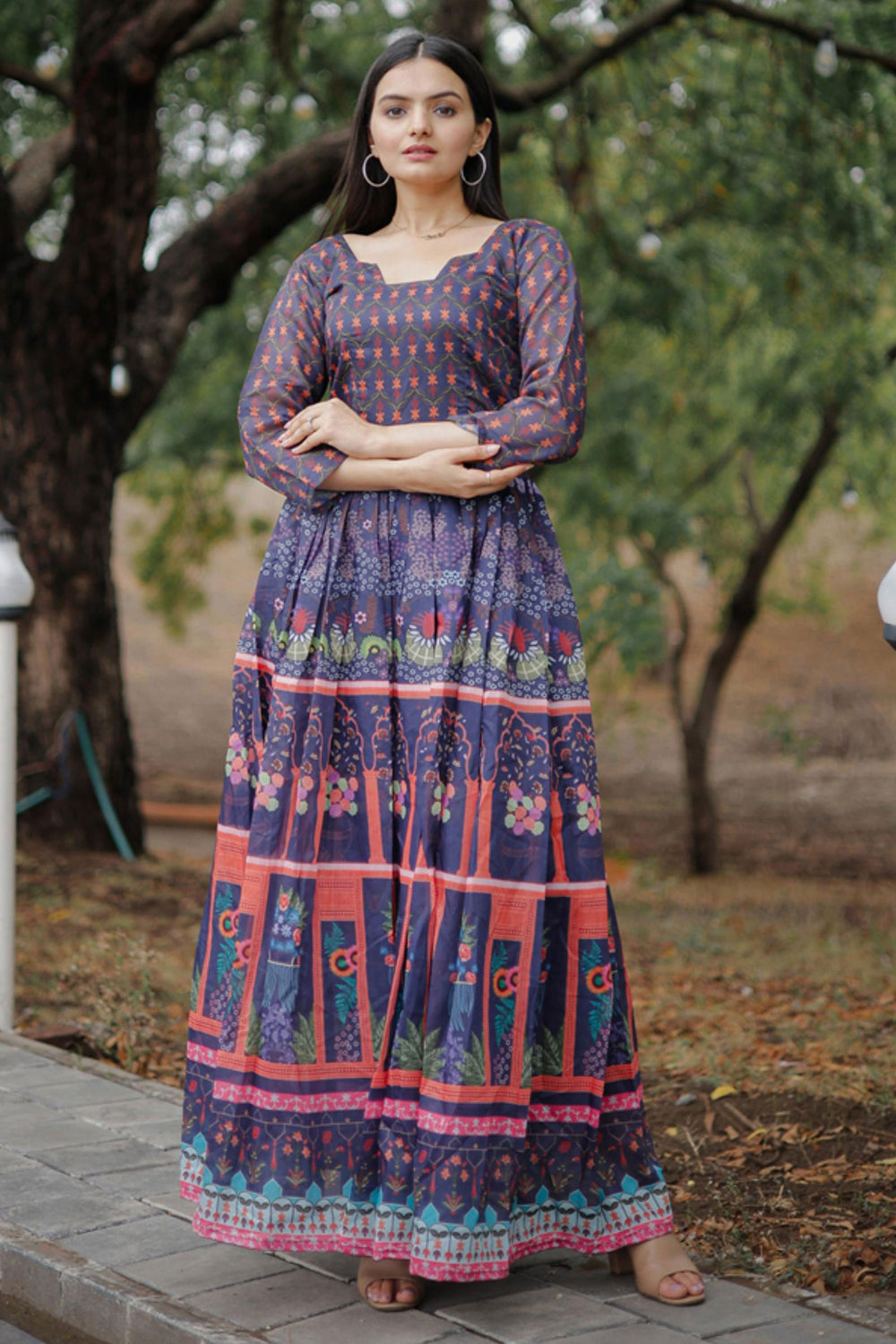 Amazing Multi Color Georgette Fabric Readymade Digital Printed Gown | Buy Online India