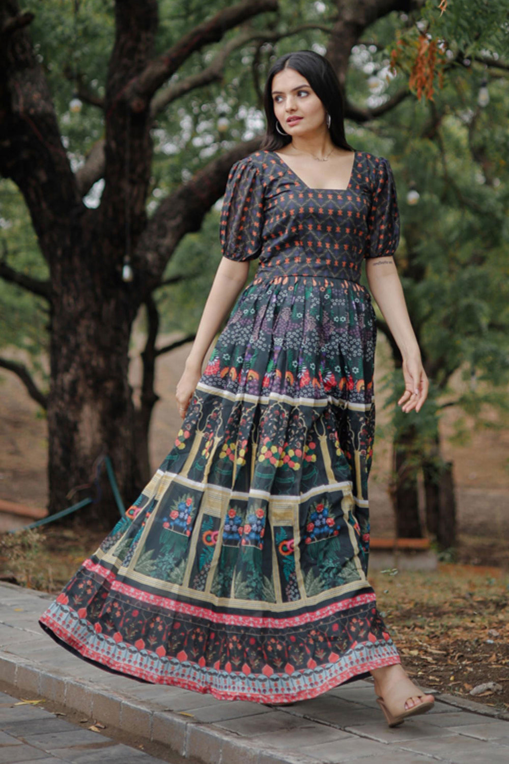 Multi Color Georgette Fabric Chic Readymade Digital Printed Gown | Buy Online India