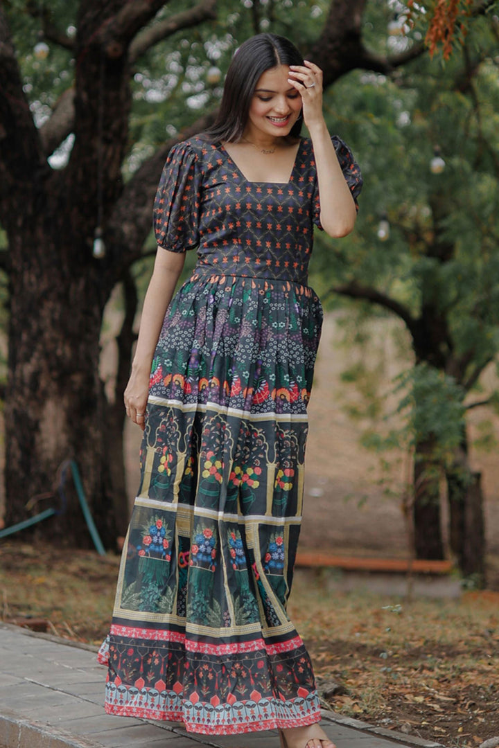 Multi Color Georgette Fabric Chic Readymade Digital Printed Gown | Buy Online India