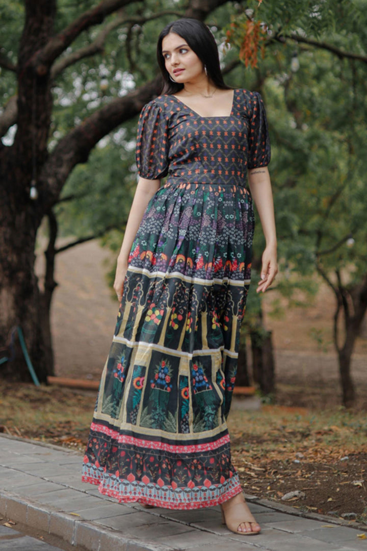 Multi Color Georgette Fabric Chic Readymade Digital Printed Gown | Buy Online India