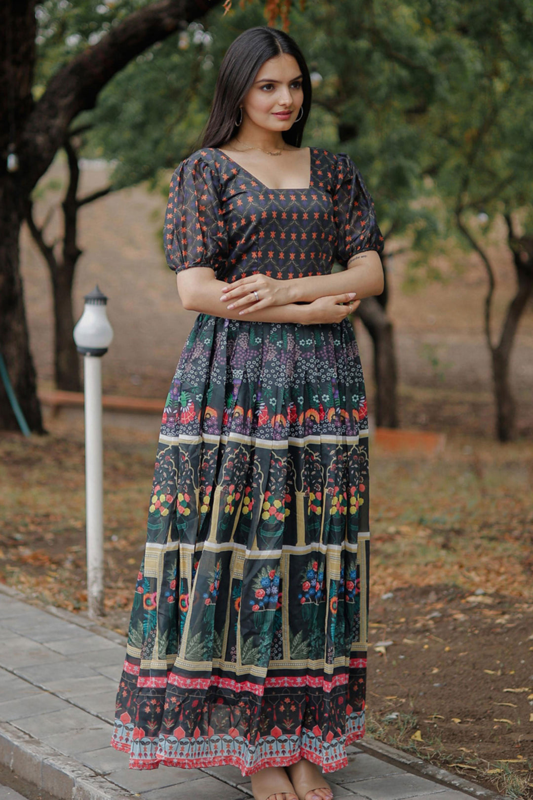 Multi Color Georgette Fabric Chic Readymade Digital Printed Gown | Buy Online India