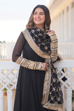 Load image into Gallery viewer, Exclusive Function Wear Black Color Readymade Gown With Dupatta In Georgette Fabric
