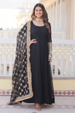 Load image into Gallery viewer, Exclusive Function Wear Black Color Readymade Gown With Dupatta In Georgette Fabric
