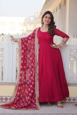 Load image into Gallery viewer, Pink Color Exquisite Function Wear Readymade Gown With Dupatta In Georgette Fabric
