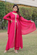 Load image into Gallery viewer, Pink Color Georgette Fabric Charming Party Wear Readymade Palazzo Suit
