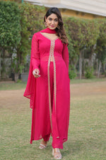 Load image into Gallery viewer, Pink Color Georgette Fabric Charming Party Wear Readymade Palazzo Suit
