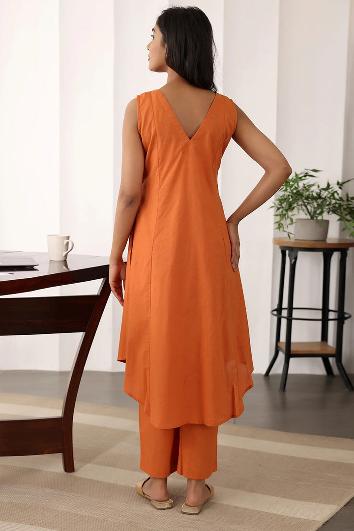 Awesome Cotton Fabric Orange Color Readymade Kurti With Bottom | Buy Online India